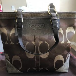 Brown Coach tote with Suede and beading details